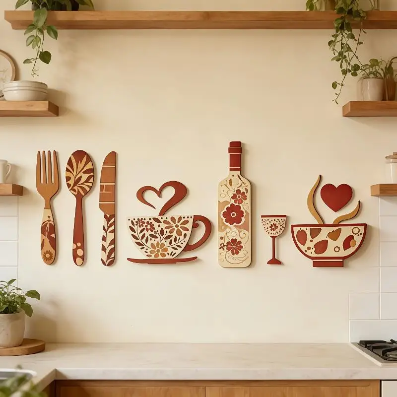 Eco-friendly Vintage Wood Floral Kitchen Wall Ornaments Farmhouse Hand Painted Decor Fadeless Wall Art for Daily Use