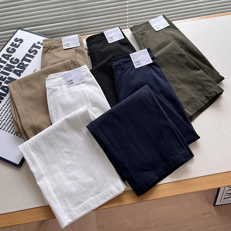 ارتفاع الخصر مستقيم الساق السراويل القطنية مريحة بناطيل كاجوال للنساء الخريف جديد وصول جزيرة Sle سكين السراويل