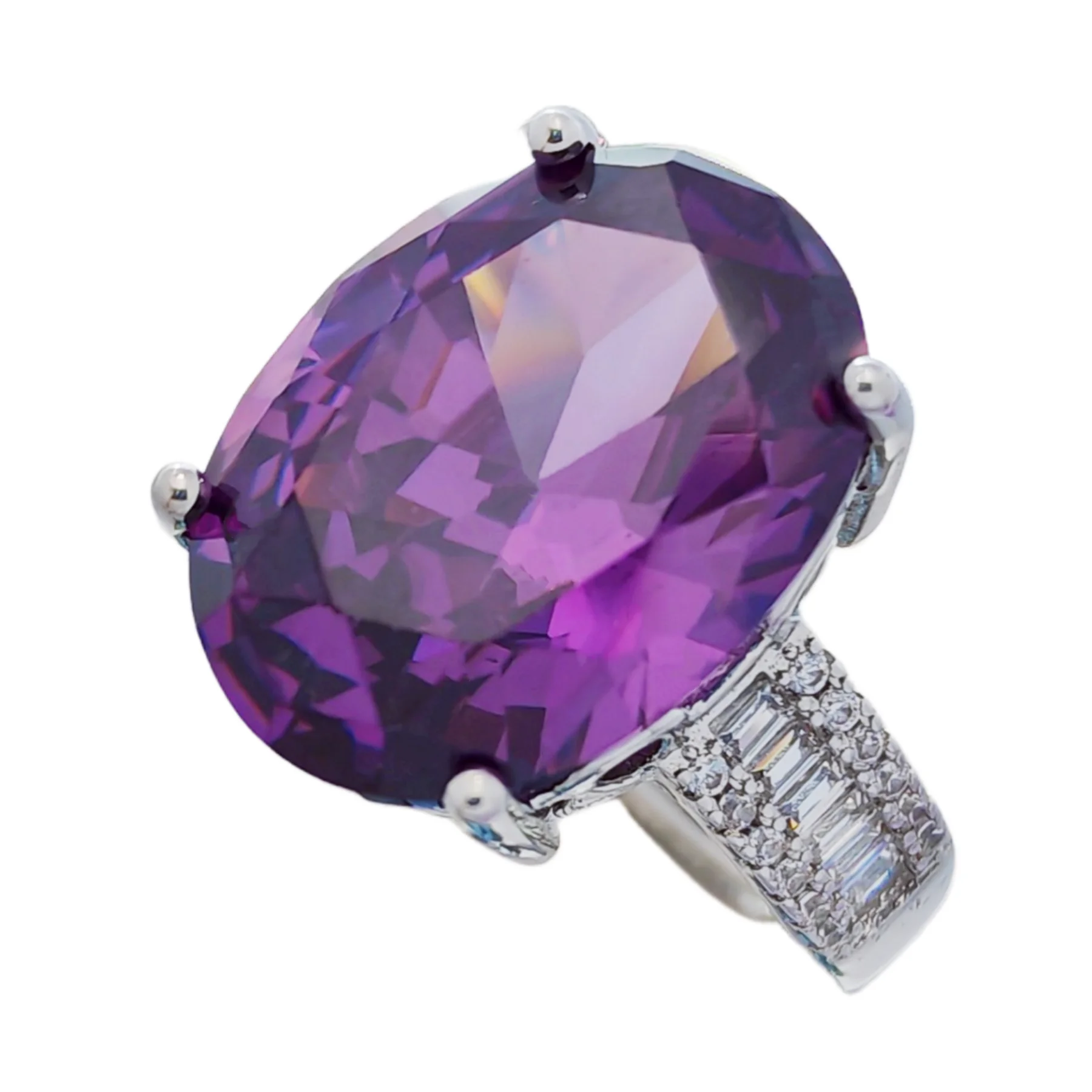 

Elegant Oval Purple CZ Ring, Large Statement Cocktail Ring