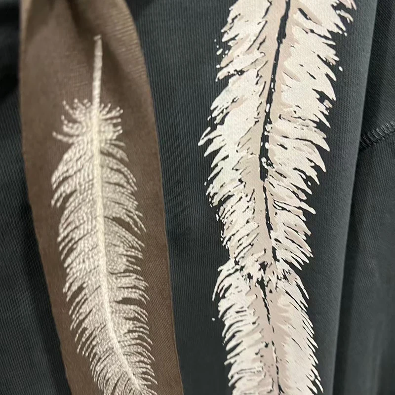 KBQ Hit Color Printing Loose Spliced Lace Up Sweatshirt for Women Hooded Long Sleeve Chic Casual Sweatshirts Female Fashion New