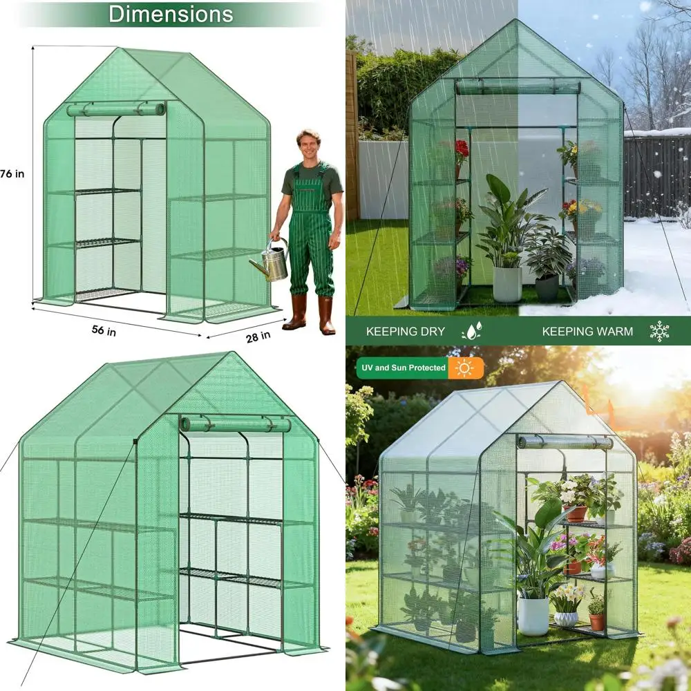 

Портативная уличная теплица 76x56x56 см с толстым полиэтиленовым покрытием, колышками для крепления к земле и фиксирующими веревками