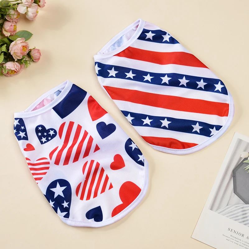 Summer Breathable Dog Vest Clothes Independence Day July 4th Pet T-shirt For Small Medium Dogs Cats Schnauzer Yorkshire Coat