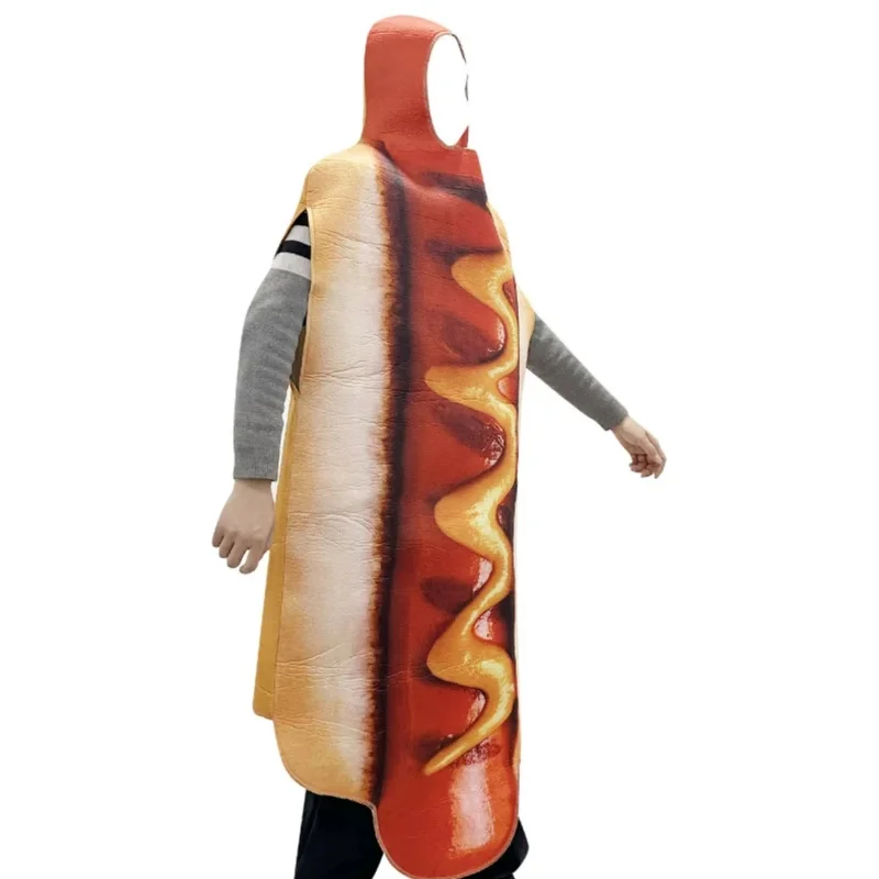 4 Styles Halloween Cosplay Costume Hot Dog Jumpsuits Party 3D Print Chocolate Costume Sausage Portrait Bodysuit for Men Women