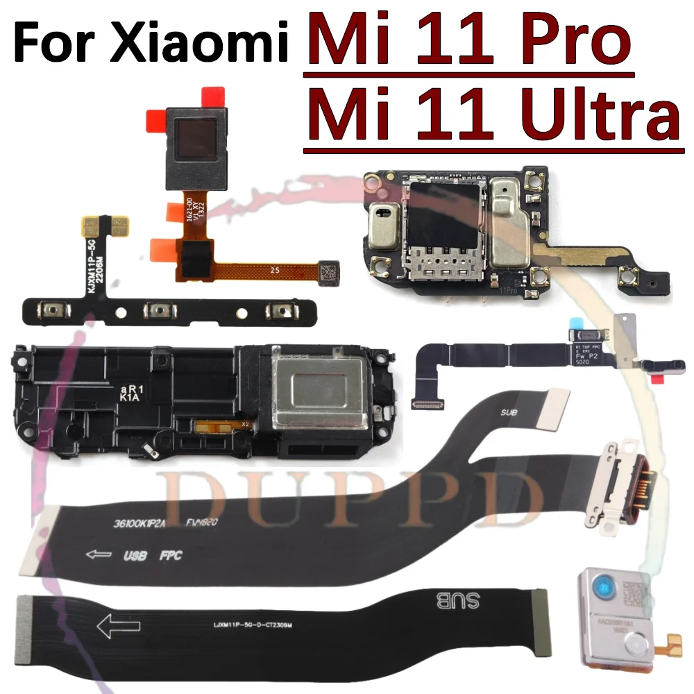 SIM Card Board For Xiaomi Mi 11 Ultra Mi11 Pro LoudSpeaker Earpiece Speaker Fingerprint Sensor Motherboard Charging Port Flex