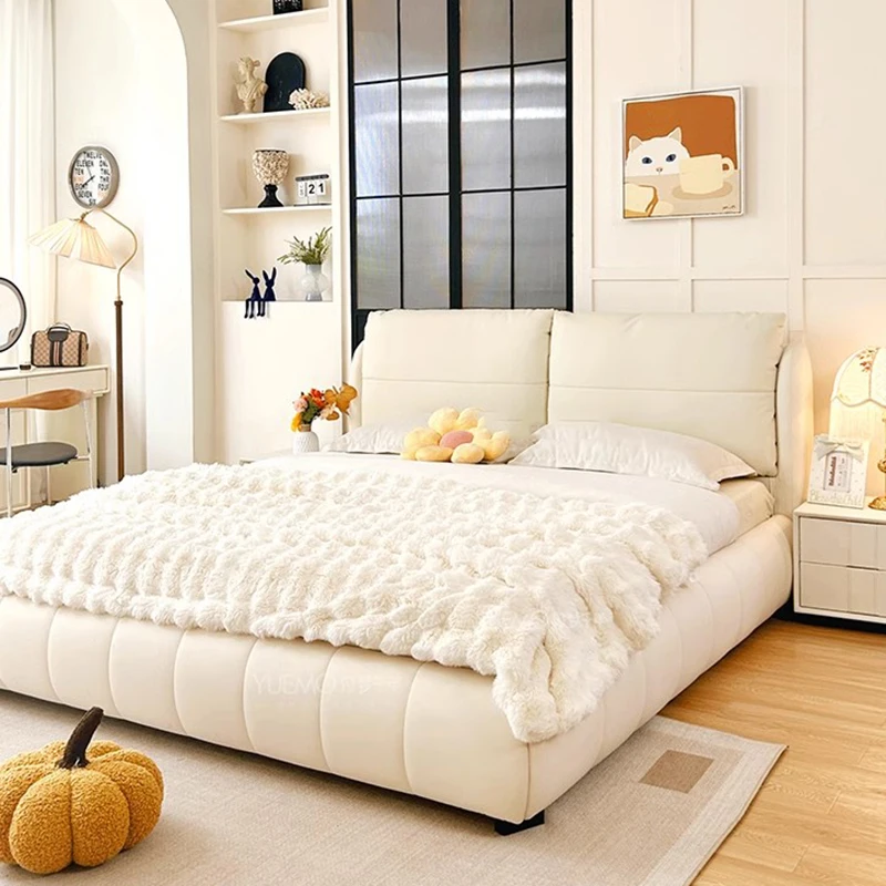 

Wood Leather Luxury Double Bed Storage Modern White Frames Bedroom Double Bed Twin Queen Big Letto Matrimoniale Home Furniture