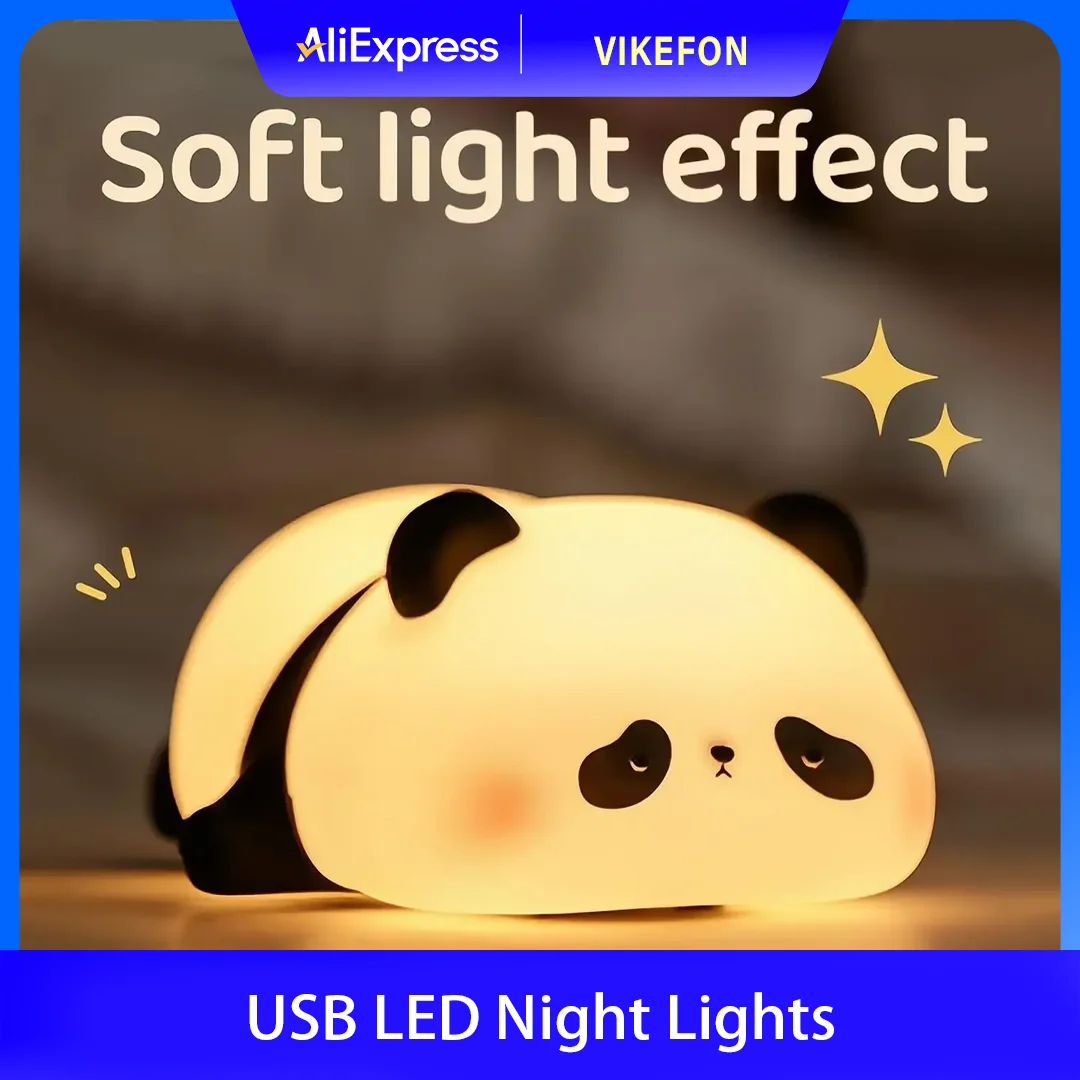 Luces LED de noche, bonita lámpara de silicona con diseño de oveja, Panda, conejo, temporizador recargable por USB, decoración de cabecera, luz nocturna para niños y bebés, regalo de cumpleaños