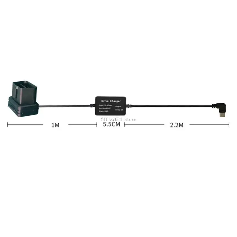  Vehicle OBD Step Down Cable 12V/24V to 5V Type C, Hardwire Power Adapter