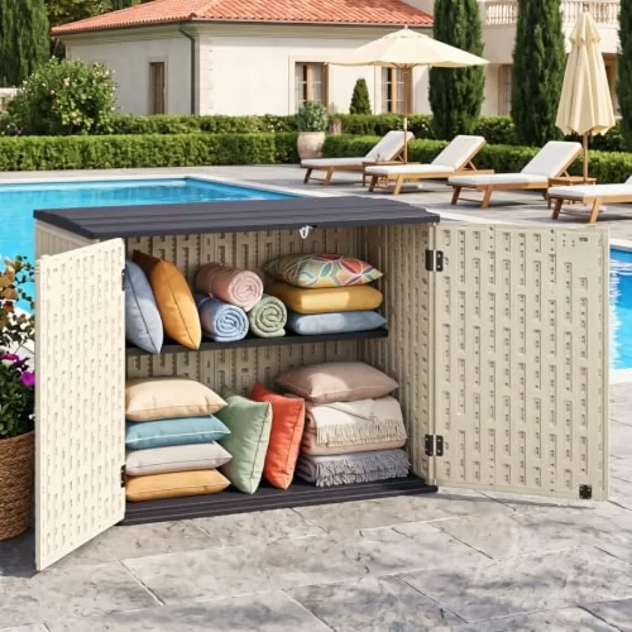20 Cu.Ft Large Outdoor Storage Cabinet w/Adjustable Shelf for patio use, polyethylene material, gray color, weather-resistant a