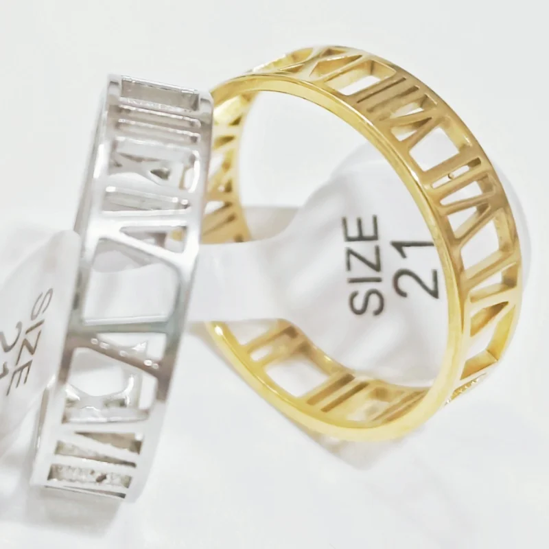 24 Pcs Hollow Roman Numeral Cut Stainless Steel Rings Minimalist Thin Band Daily Unisex Jewelry