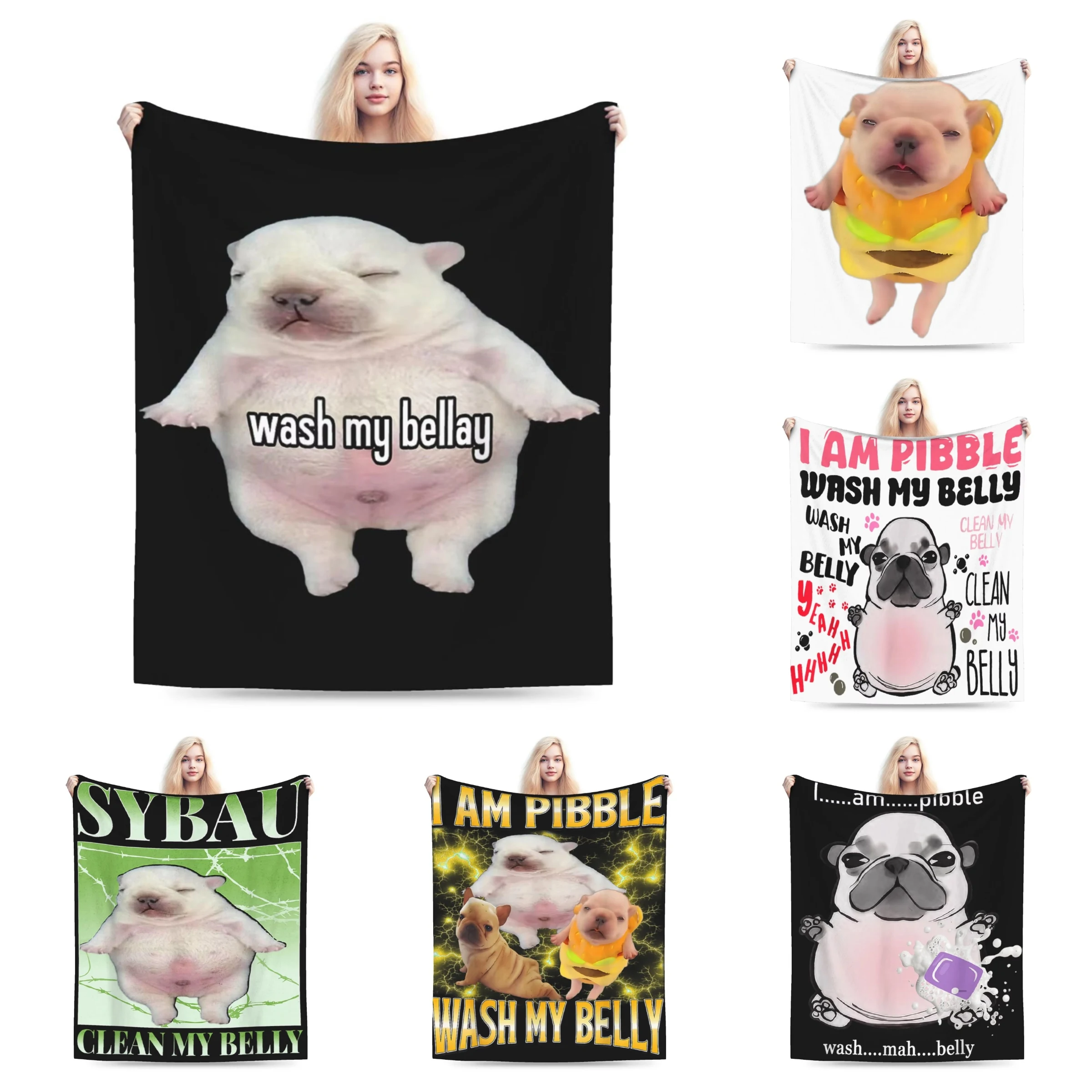 Pibble Meme Wash My Belly Lustige Decke Plüsch Vintage Weiche Überwurfdecke für Zuhause Restaurant Frühling/Herbst