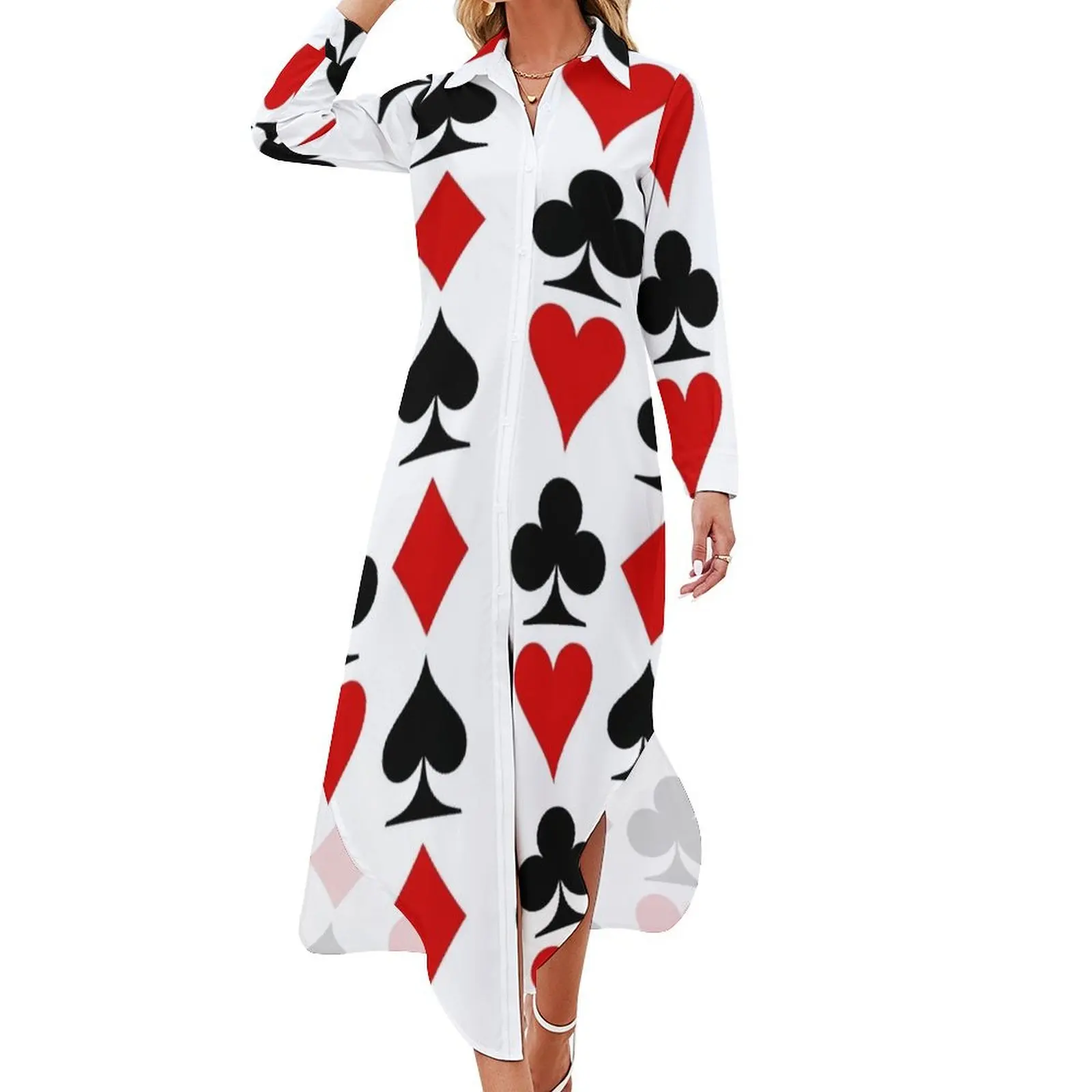 

Card Symbols Long Sleeved Shirt Dress long dress women luxury dress