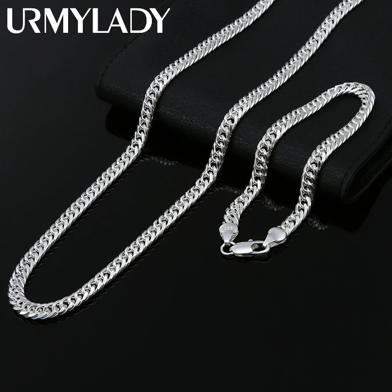 

Fashion original 6MM geometric chain man 925 Sterling Silver bracelet neckalces for women luxury Party wedding jewelry sets