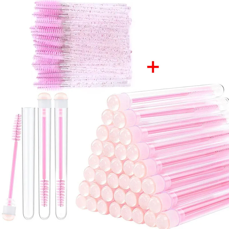 20/5pcs Eyelash Mascara Wands with Tube Sparking Lash Spoolie Brush in Container Disposable Eyebrow Applicator Makeup Brushes