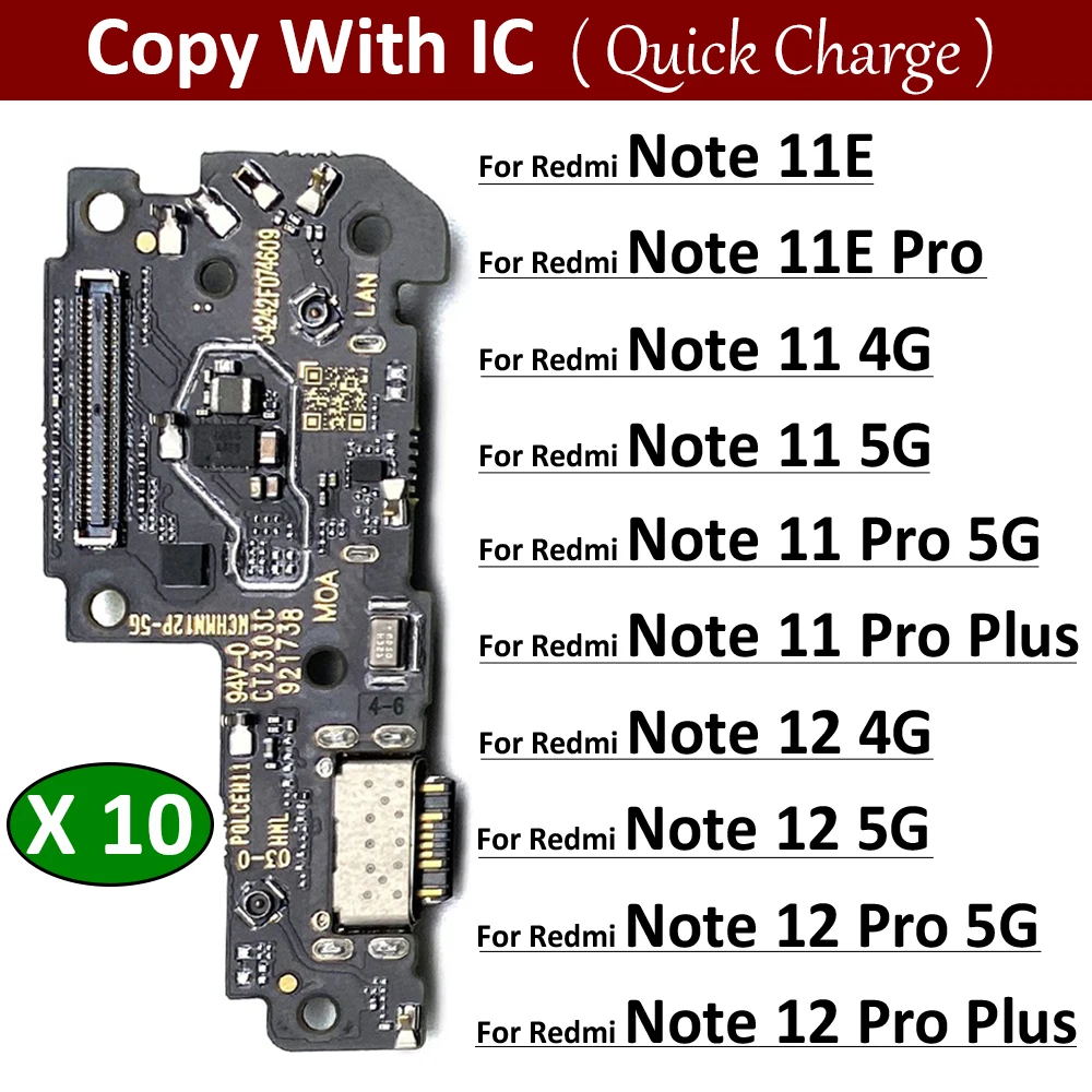 

10Pcs, Dock Connector Micro USB Charger Charging Port Flex Cable Micro Board For Xiaomi Redmi Note 11 11E 12 13 Pro Plus 4G 5G