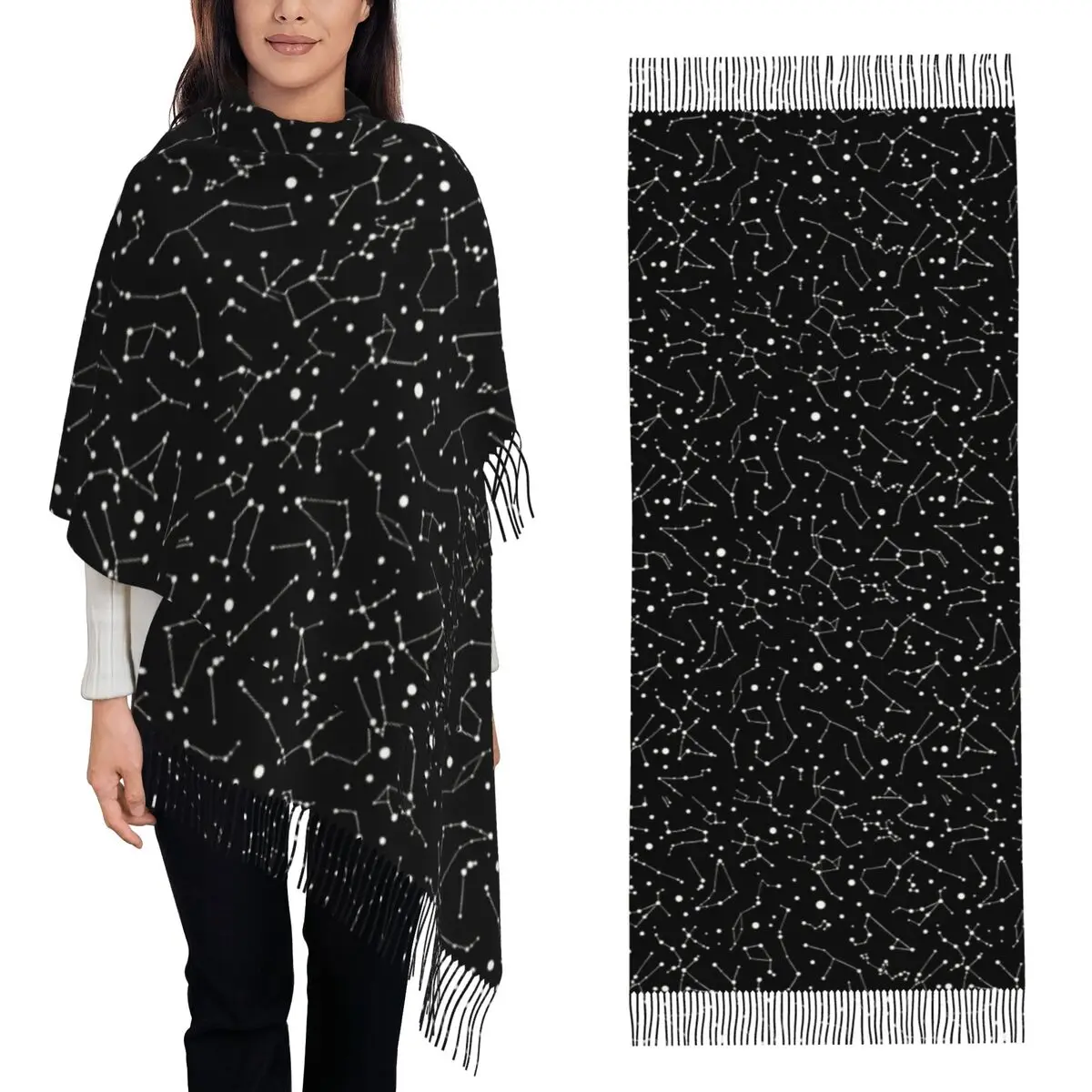 Constellation Star Clusters Galaxies Halloween Scarf Tassel Scarves Women Soft Warm Shawls and Wraps Long Fall Winter Shawl Wrap