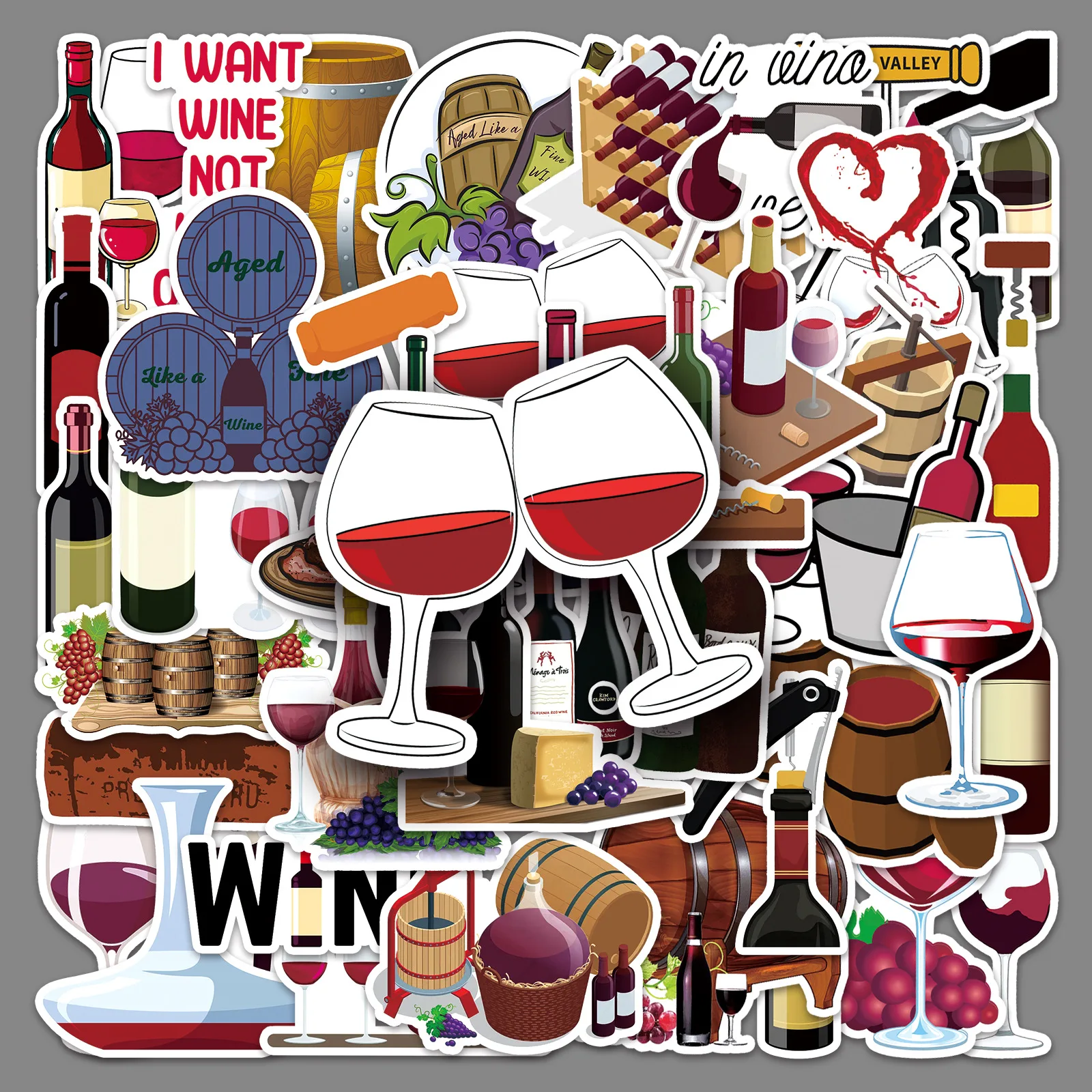 

10/30/50Pcs Red wine Series Materials Personalized Decorative Stickers DIY Guitar Refrigerator Phone Laptop Suitcase Skateboard