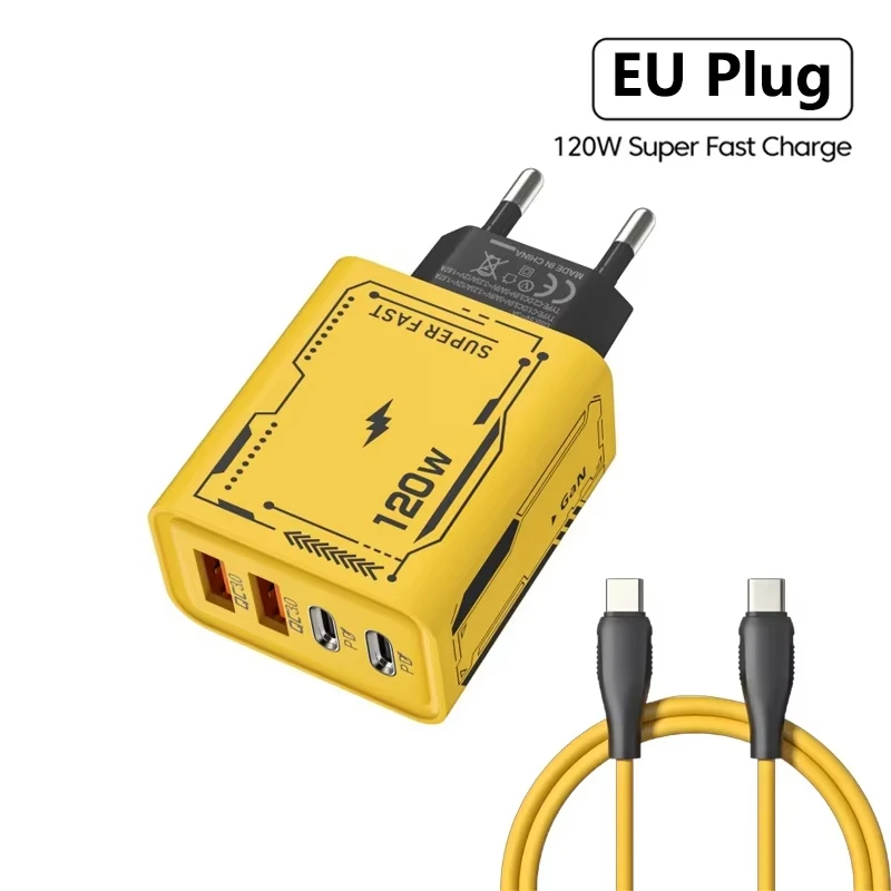 New 120W Original Charger EU/UK/US 4-Ports Ultra Fast Charging Type-C GaN Phone Charger USB-C QC 3.0 Universal Phone Adapter - náhled 6