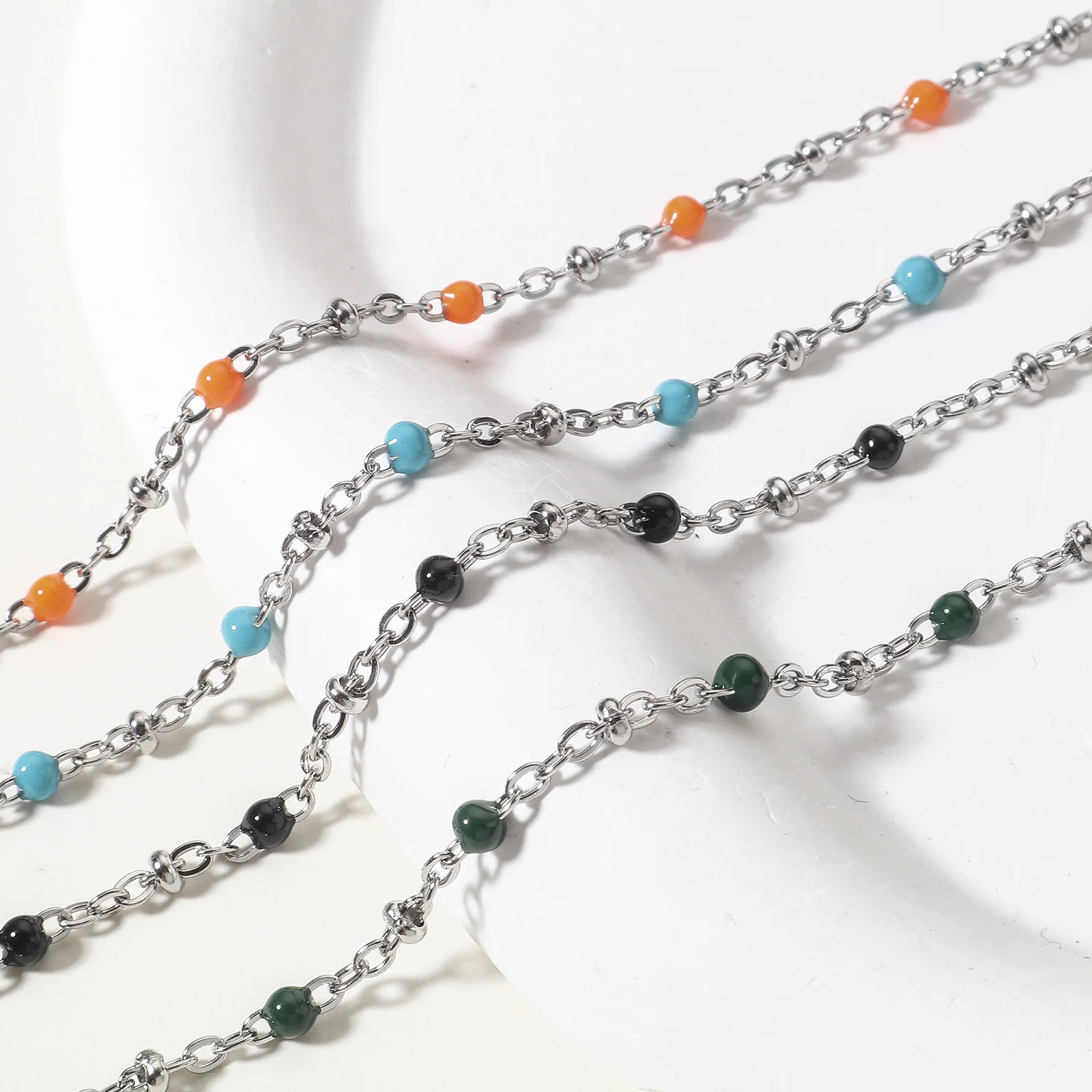 Colorful Stainless Steel Handmade Bracelets For Women Jewelry Silver Color Link Chain Bithday Accessories  17cm long, 1 Piece