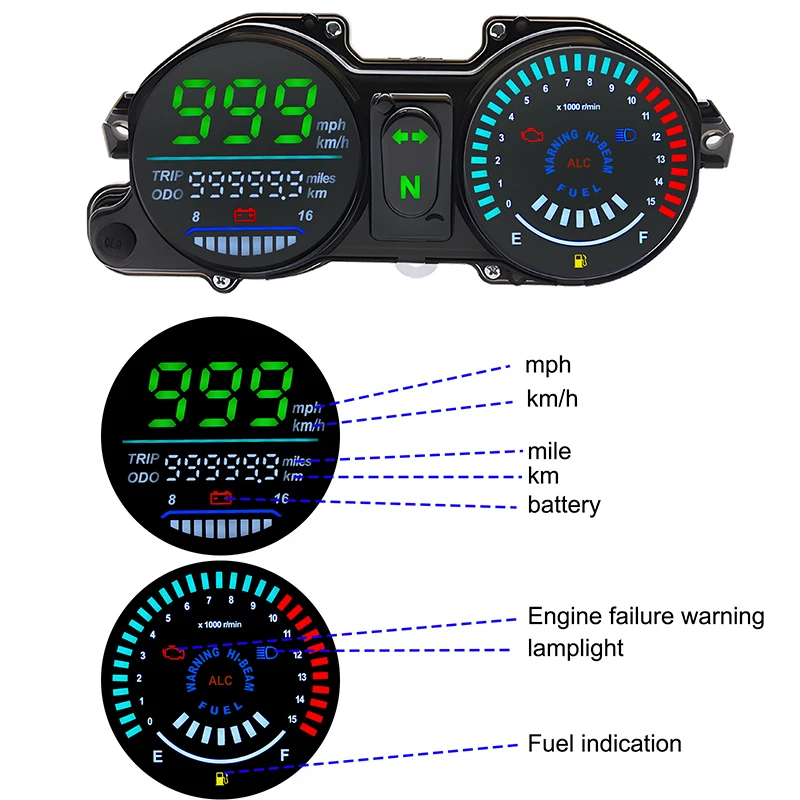 New LED Motorcycle Speedometer For Brazil CG/Titan 150 ESD 2009 to 2013 AZUL 37100-KVS-901