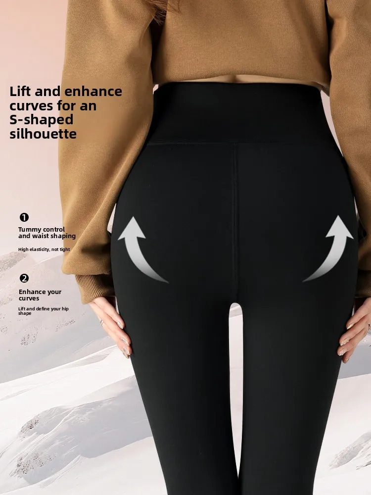 กางเกงโยคะผู้หญิงเอวสูง กระชับสัดส่วน อุ่นสบาย ดีไซน์หนังแกะ สำหรับฤดูหนาว ผ้าไนลอนผสมสแปนเด็กซ์ ใส่สบาย