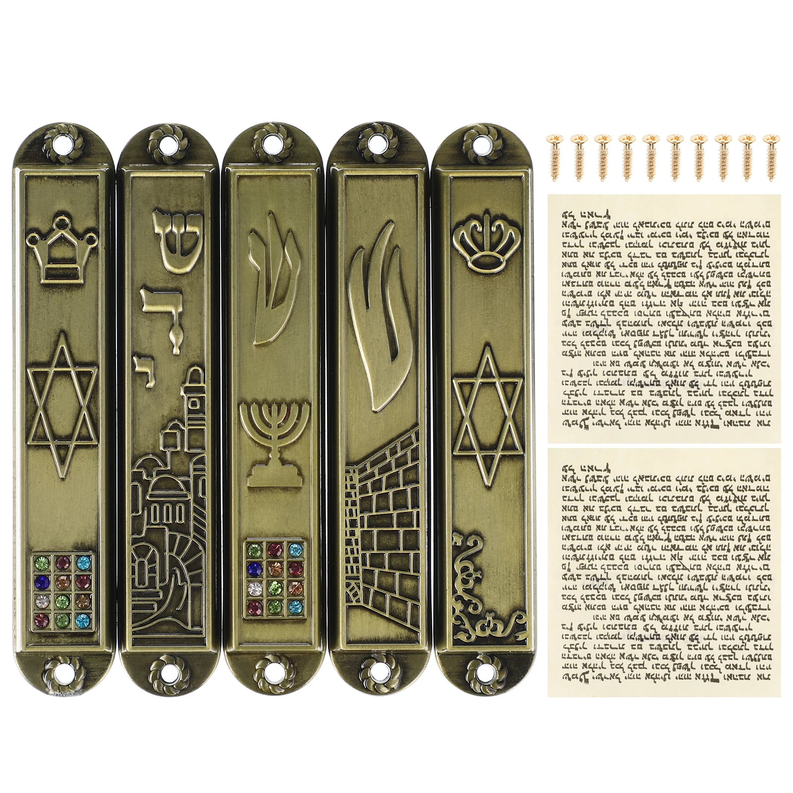 

5pcs Holy Scroll Crafts Vintage Metal Religious Home Decor Judaica Mezuzah House Blessing Plaque Jewish Symbols Prayer