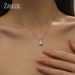 ZAKOL Classic Sparkling Water Drop CZ Pendant Chains Necklaces White Color Cubic Zirconia Wedding Jewelry for Women NP5089