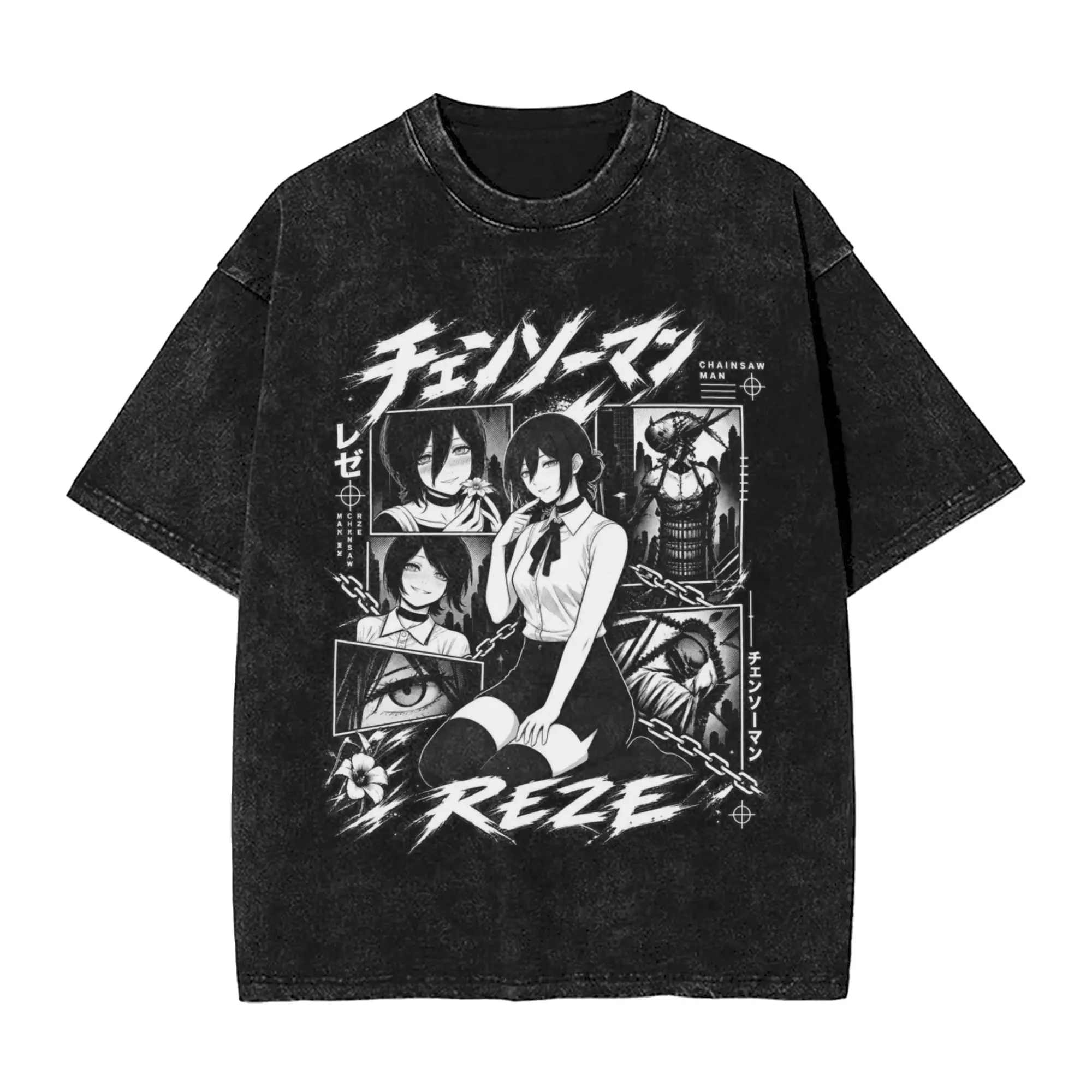 Men Chainsaw Man Reze Anime T-Shirts  Tops Beach Y2K Retro Short Sleeves T-Shirt O-Neck Leisure Print Tshirt Dropshipping