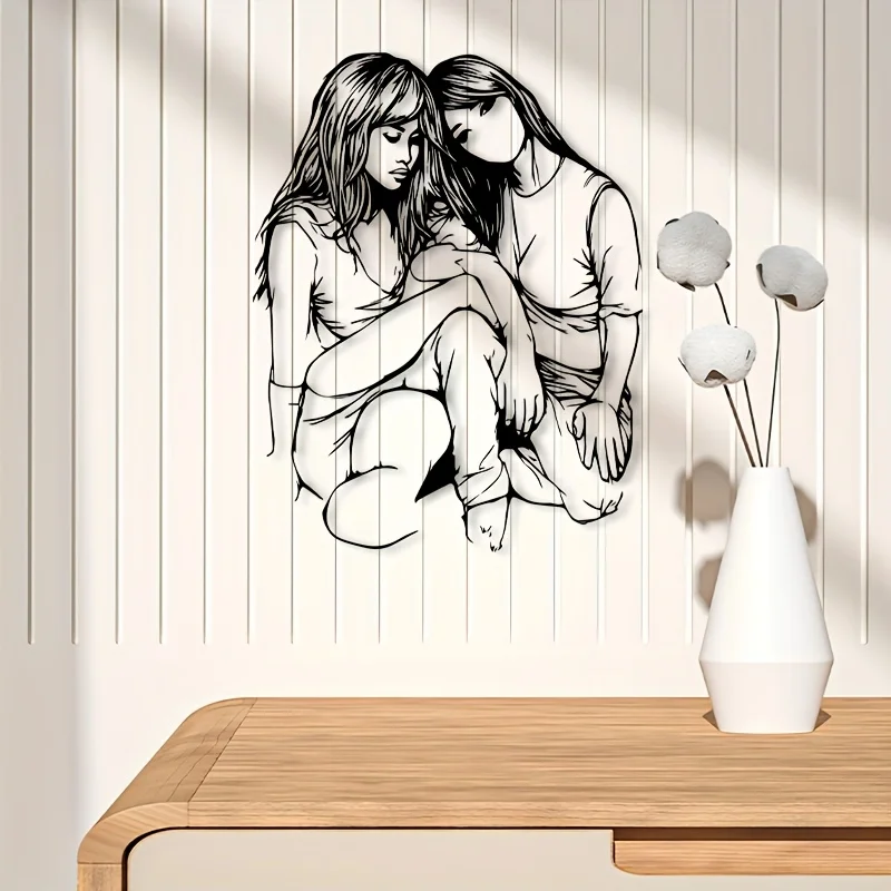 1PC Romantic Couple Metal Wall Art, Powder‑Coated Embrace Decor for Bedroom, Valentine Wedding Anniversary Gift