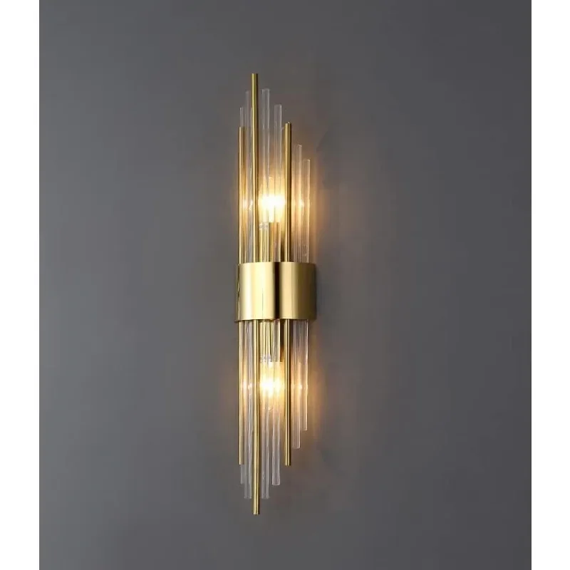 Titanium Gold Wall Sconce with Clear Glass Crystal Luxury Wall Light Fixtures for Bedroom Living Room Bathroom Vanity Mirror