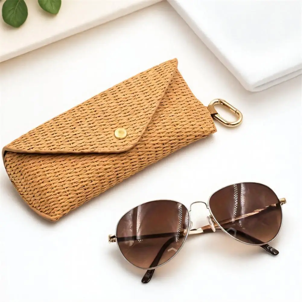 Woven Rattan Eyeglass Case Portable Glasses Bag Soft Protection Small Item Bag for Travel Sunglasses Jewelry Storage