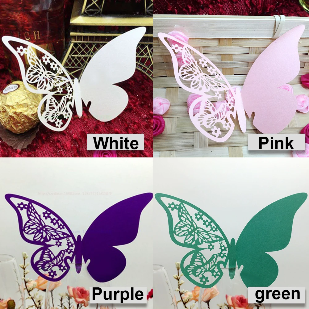Borboleta Natal Acompanhante Decorativa, Mesa De Casamento, Copo De Vinho, Festival De Ano Novo, Cartão Do Lugar De Festa, Bar, 50pcs