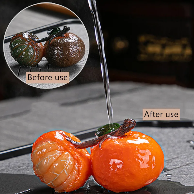 YMEEI Chinese Good Luck Orange Model Tea Pets Resin Color Changing Tea Pet Ornaments Home Tea Set Decoration Accessories Crafts