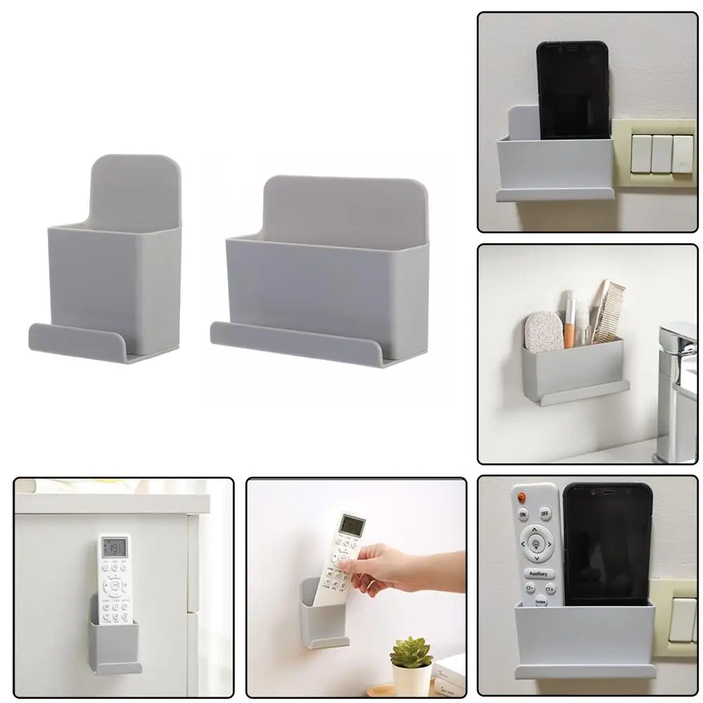 Container Mobile Phone Plug Holder Sticky TV Remote Control Organizer Air Conditioner Storage Box Wall Mounted Adhesive Hanger
