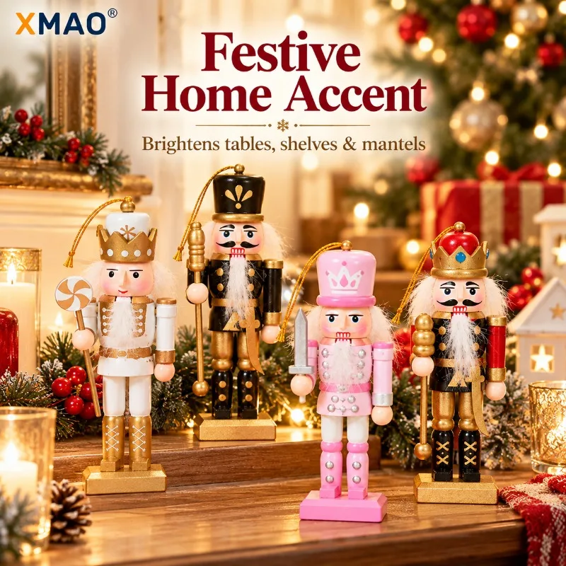13CM Glitter Wooden Nutcracker King Soldier Christmas Ornament Tabletop Figurine Holiday Home Decor Xmas Gift Decoration