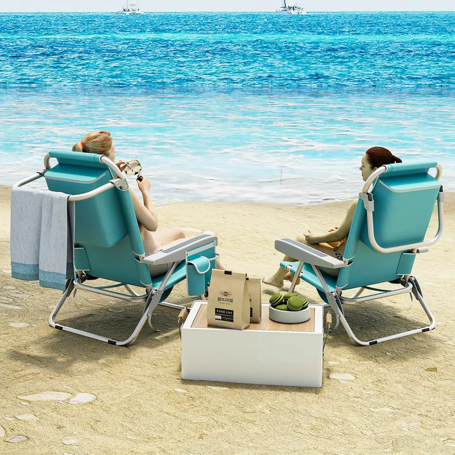 4-Pack Lightweight Beach Chairs, 5-Position Foldable with Cup Holders, Towel Bar & Carry Bag