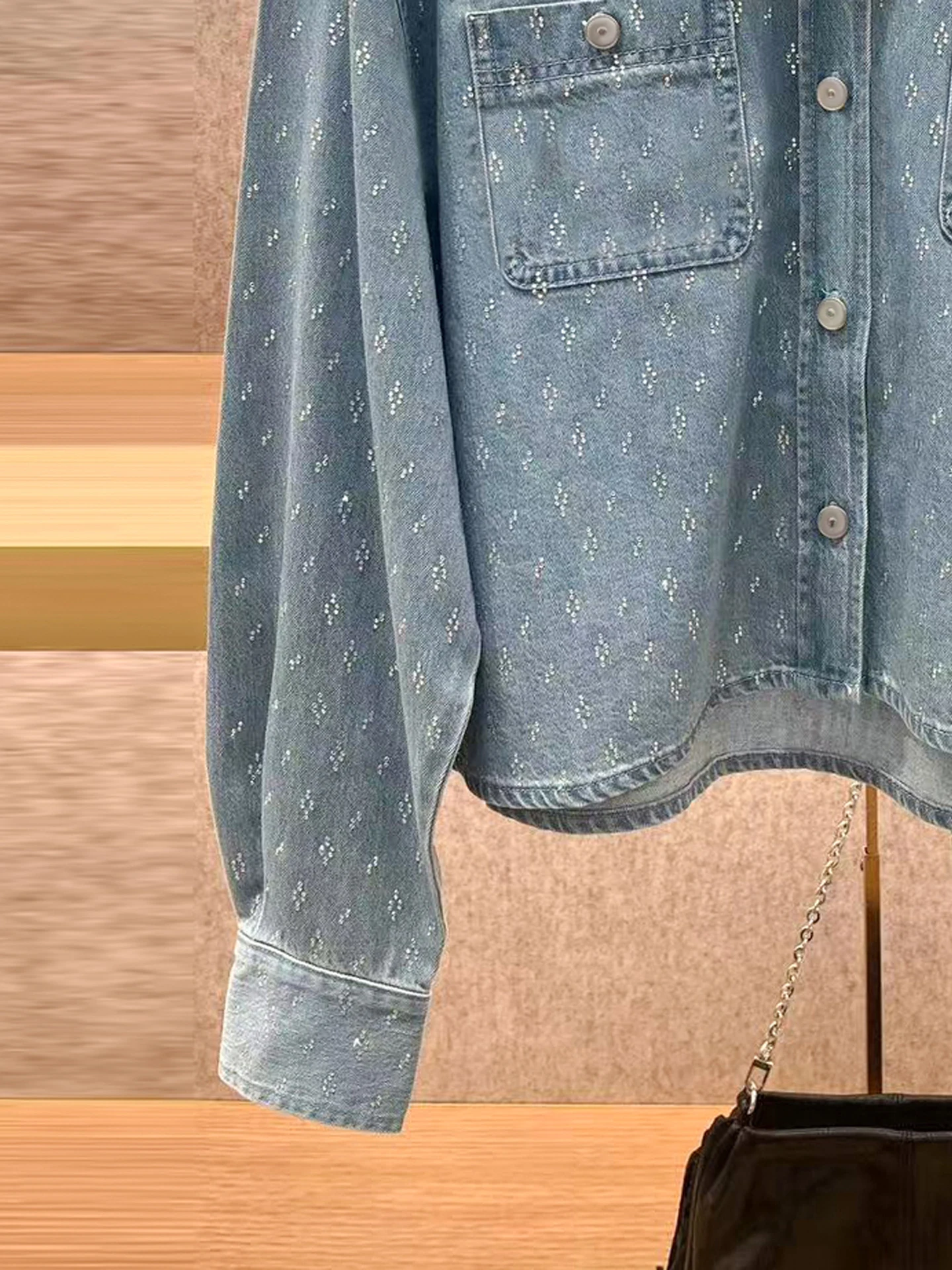

M Home Southern Oil High End Women's Casual Waed Vintage Rhinestone Denim irt Top for Autumn 2025 Commute Sle Loose Fit