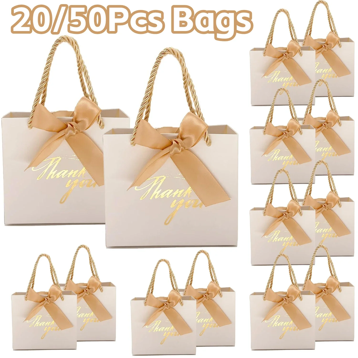 20/50 Pack Małe torby na prezenty z podziękowaniami Duże torby na prezenty ślubne dla gości Mini papierowe torby na prezenty z uchwytami na ślub Baby Shower