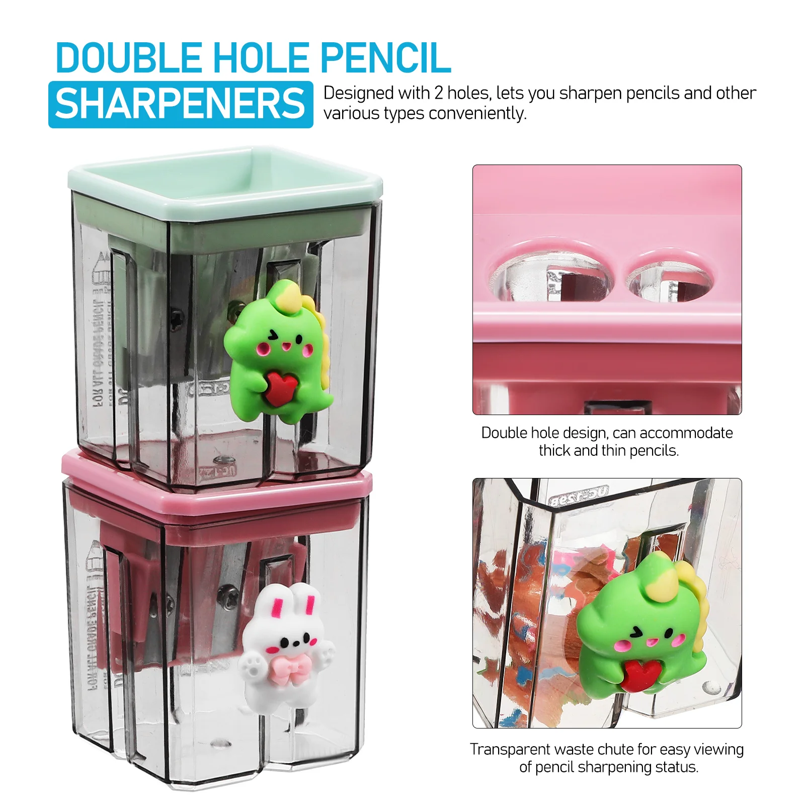 2 Pcs Double Hole Pencil Sharpener Electric for Classroom Office Handheld Sharpeners Plastic