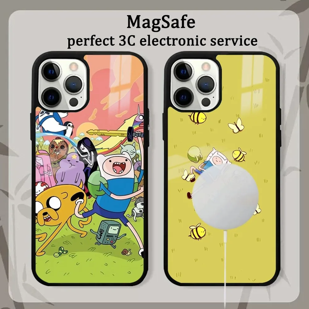 Cartoon adventure time Phone Case For iPhone 15 14 13 12 11 Pro Max Plus Mini Mirror Magnetic Cover