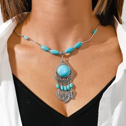 Aihua Bohemia Big Water Drop Turquoise Stone Necklace for Women Choker Collier Femme Ethnic Necklaces Statement Jewelry