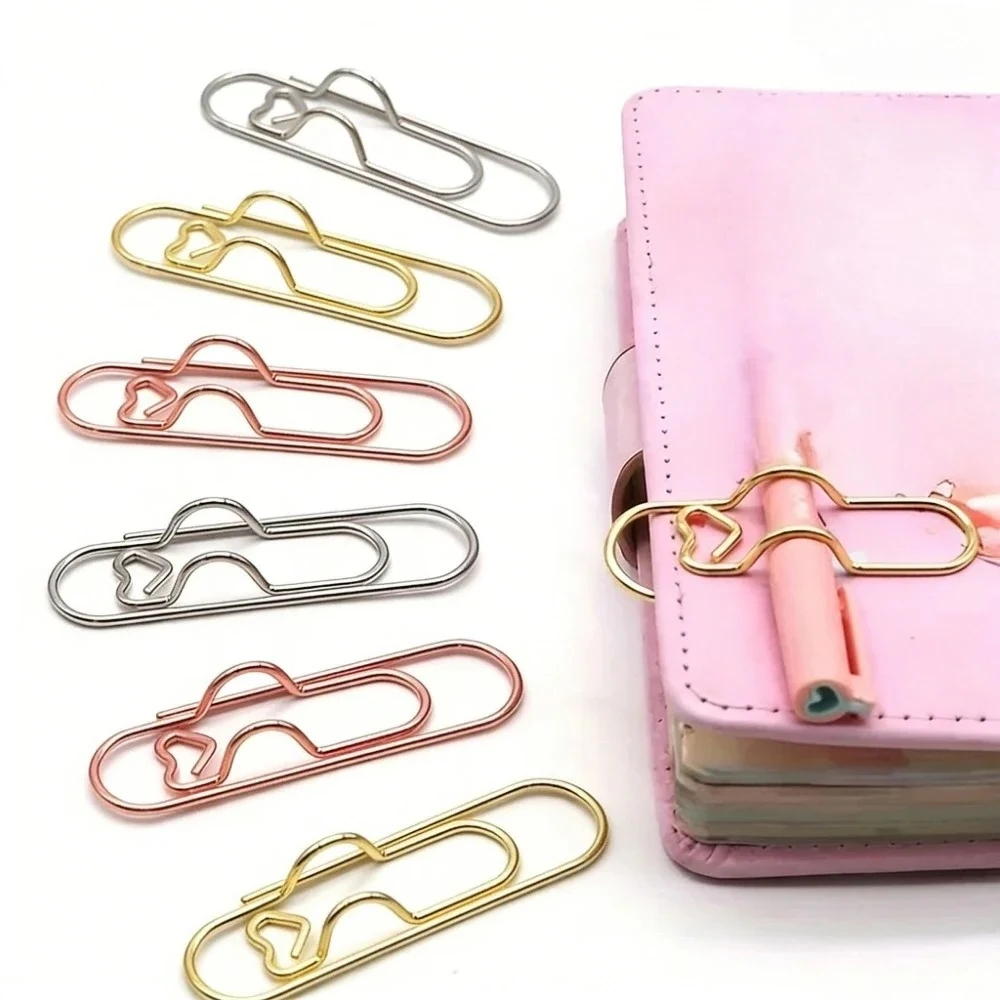 4Pcs Cute Heart Multifunctional Pen Clips Paper Fixing Buttons Notebook Office Stationery Accessories
