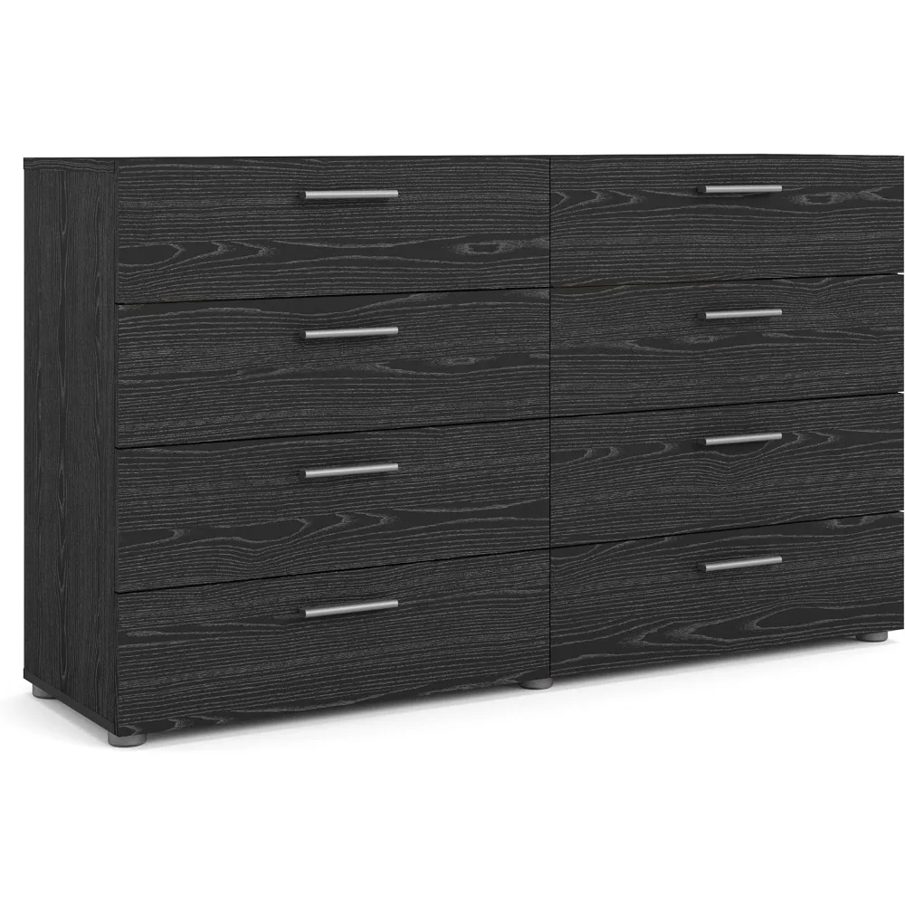 Black Woodgrain 8-Drawer Dresser - Double Width, Modern Design for Bedroom Storage