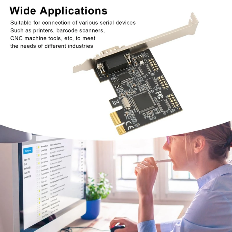 Pcie X1 To RS232 Serial Adapter Card Industrial Control Computer Expansion Card Computer Adapter PCI-E Serial Card Durable