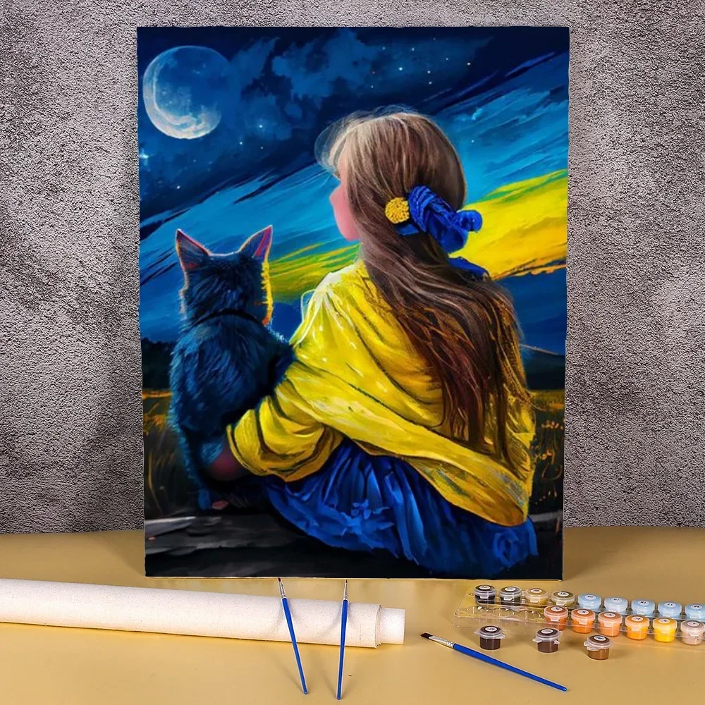 

470731 Diy Painting By Numbers Adults Cat And Girl Picture Coloring By Numbers 50x70cm Handicrafts For Personalized Gift