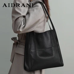 Aidrani  Casual women's shoulder bag, made of 100% soft cowhide, large capacity portable underarm bag