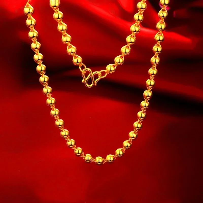 

Gold shop with 999 real gold necklace men and women solid ball ball chain gold necklace domineering boss chain lucky