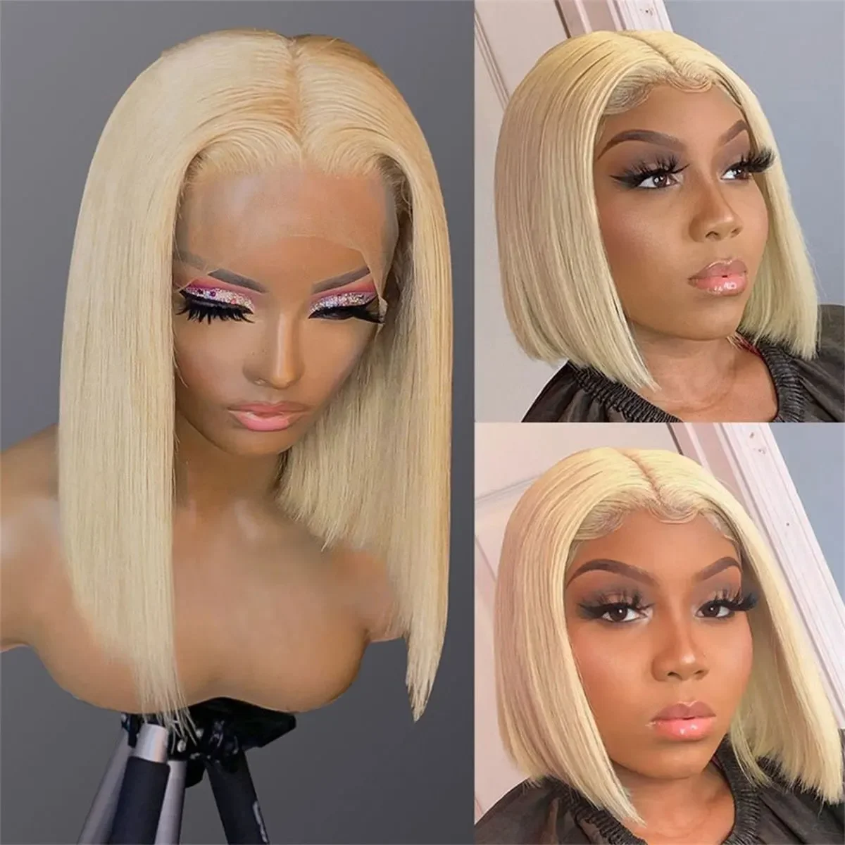 

Short Bob Wig 613 Blonde Color Malaysian Straight 4x4 Lace Closure Virgin Human Hair Wigs 5x5 Lace Frontal Wig for Black Women