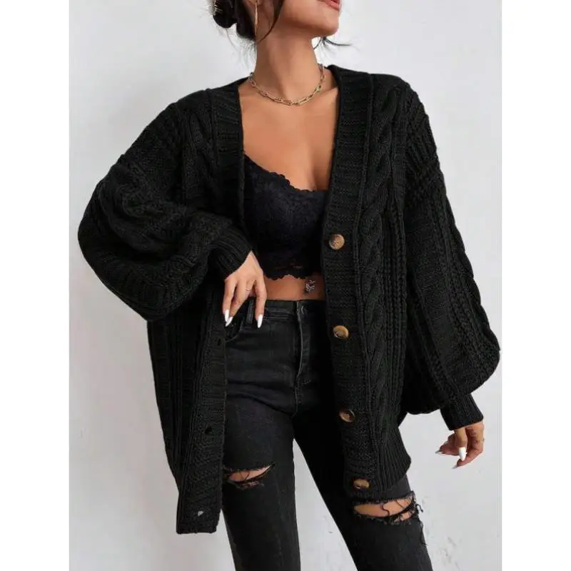 

Loose Knitted Open Cardigan with Cable Pattern Casual Sle Long Length Autumn New Arrival for Women Ciwalk Collar