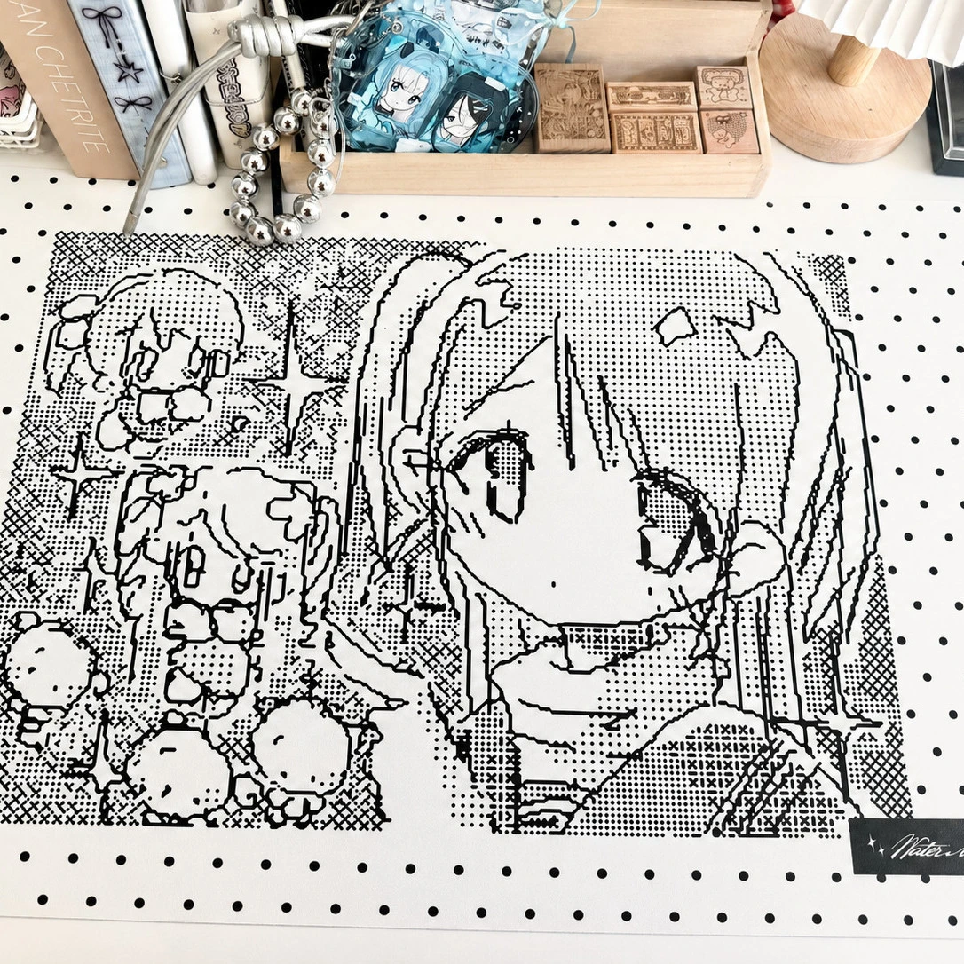 Polka Dot Pixel Cute Anime Girl Y2K Pu Leather Mouse Pad Waterproof Desk Mat Protective Game Keyboard For Dorm Vanity Table Mat