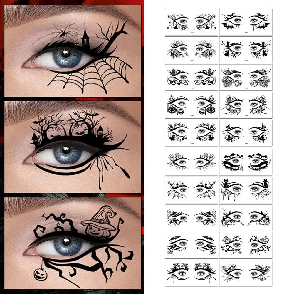 Halloween Face Stickers for Women Halloween Face Tattoo Stickers Set with Spider Bat Skull Designs for Women Girls Masquerade